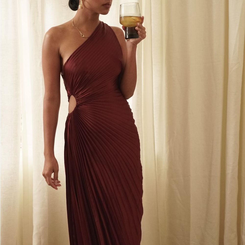 A.L.C. Burgundy One-Shoulder Maxi Dress